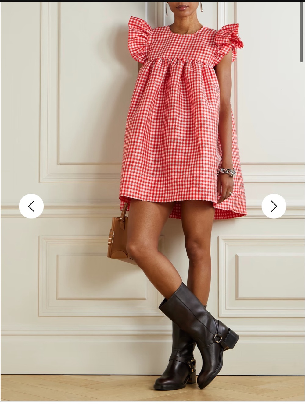 NWT Ganni ruffled gingham crinkled-taffeta mini dress